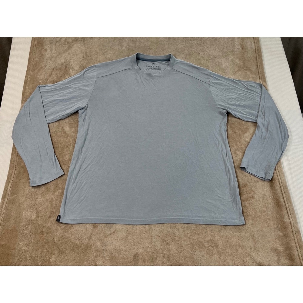Free Fly Bamboo Performance Crew Neck Tee Shirt Mens XL Blue Gray Long Sleeve